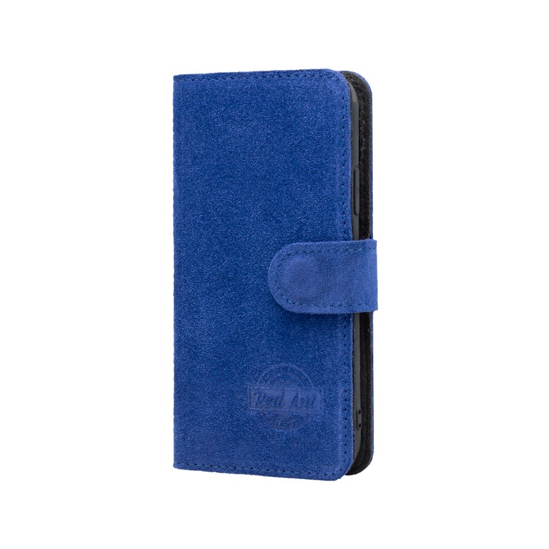 Knižkové puzdro na telefón z brúsenej kože modré iPhone 8